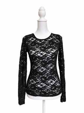 Anthropologie Black Floral Lace Sheer Top XS Coquette Fairy Goth Y2K